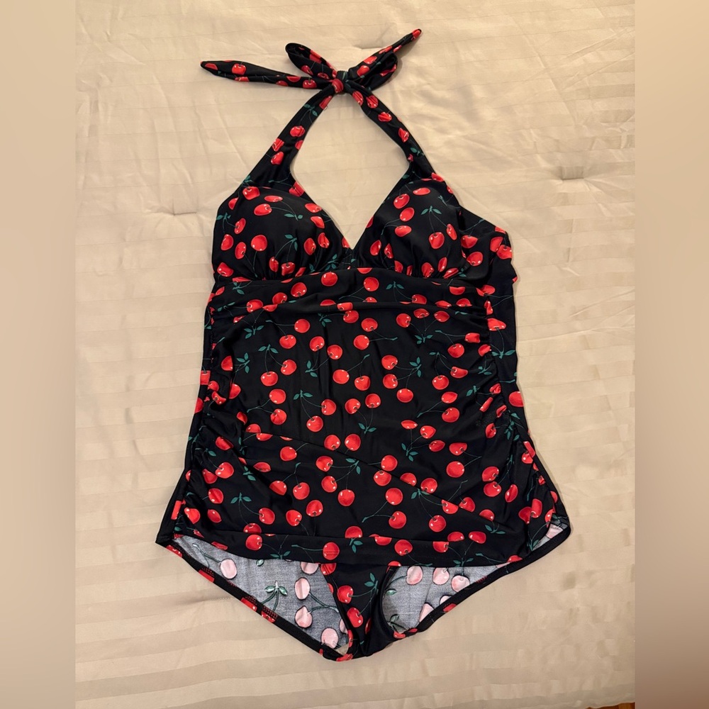 Cherry Print Halter Swimsuit